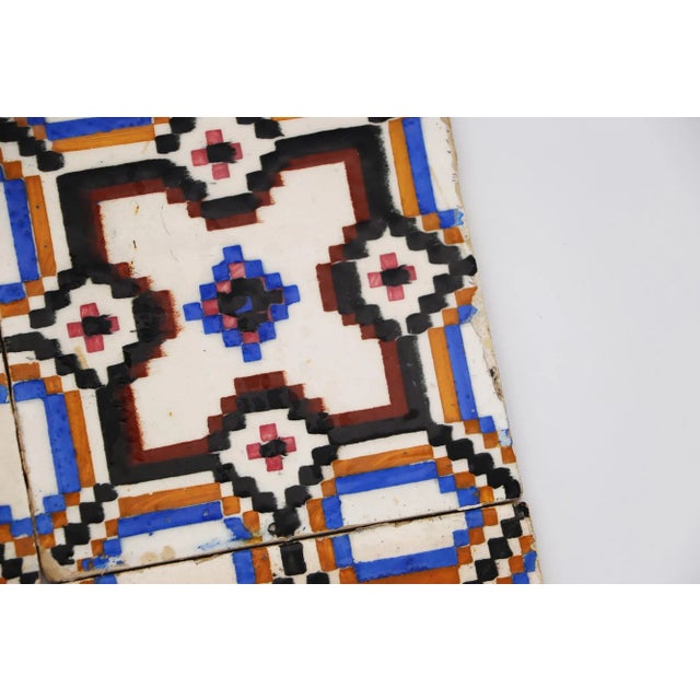 1900s Geometric Antique Tiles, Set of Four, Portuguese For Sale - Image 6 of 12