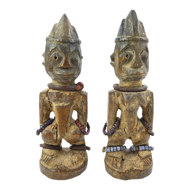 Early 20th Century Yoruba Ibeji Pair of Twin Figures Nigeria MATTER COLLECTION For Sale