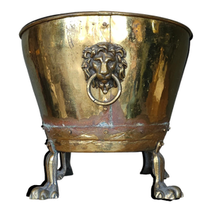 19th Century English Brass Lion's Mask Jardiniere