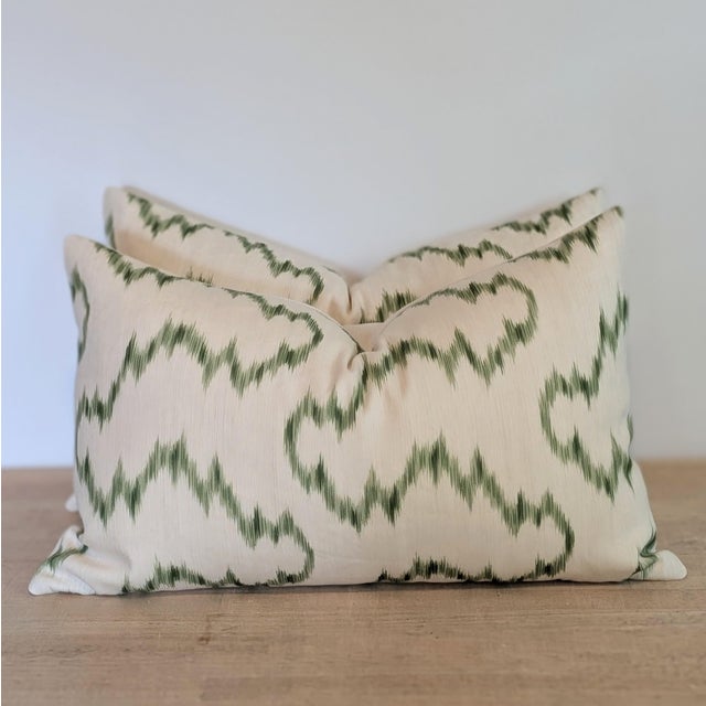 Modern Lee Jofa Mallorcan Ikat Lumbar Pillows in Leaf Green For Sale - Image 3 of 5