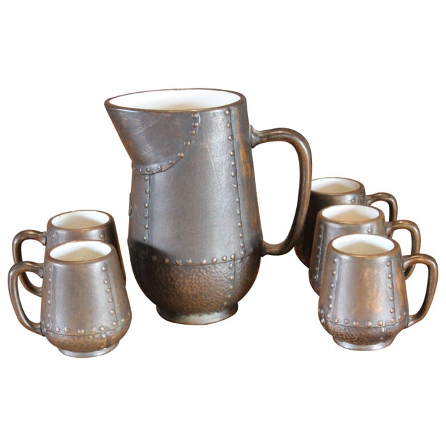 Pitcher and Cup Set by Clewell Pottery 6 Pieces Chairish