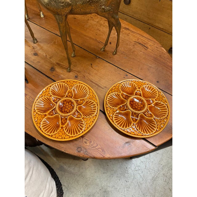 French Mid 20th Century Longchamp French Majolica OysterPlates - Pair For Sale - Image 3 of 5