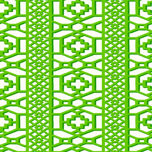 Contemporary Sample - Schumacher Zanzibar Trellis Wallpaper in Jade For Sale - Image 3 of 3
