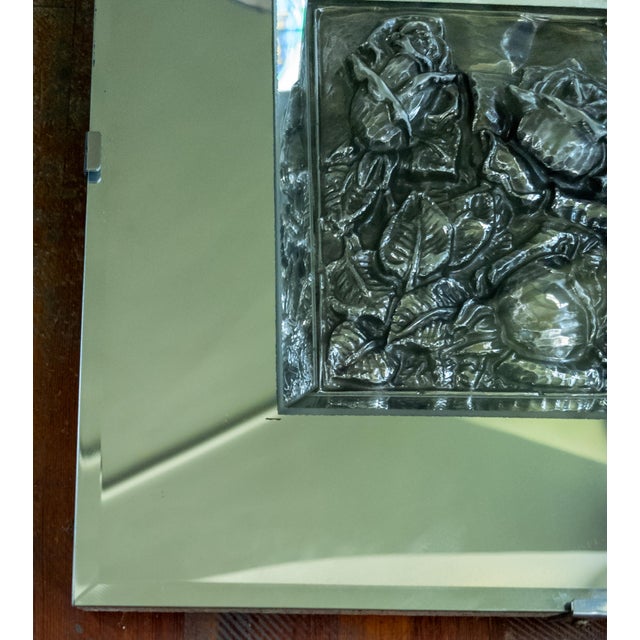 Mid-Century Mirror Shadowbox Frame With Repousse Silver Floral Art For Sale In New York - Image 6 of 13