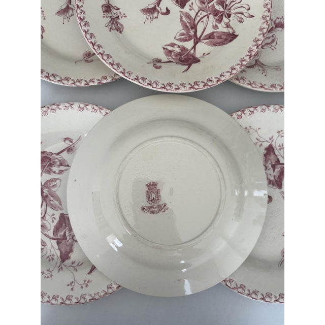 Antique 19th Century Plates in Ironstone Red Honeysuckle and Earthenware from Gien, 1890s, Set of 6 For Sale - Image 6 of 8