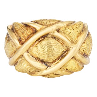 Vintage Tiffany & Co Quilt Ring Dome Band 18k Yellow Gold Sz 5.5 Signed Jewelry For Sale