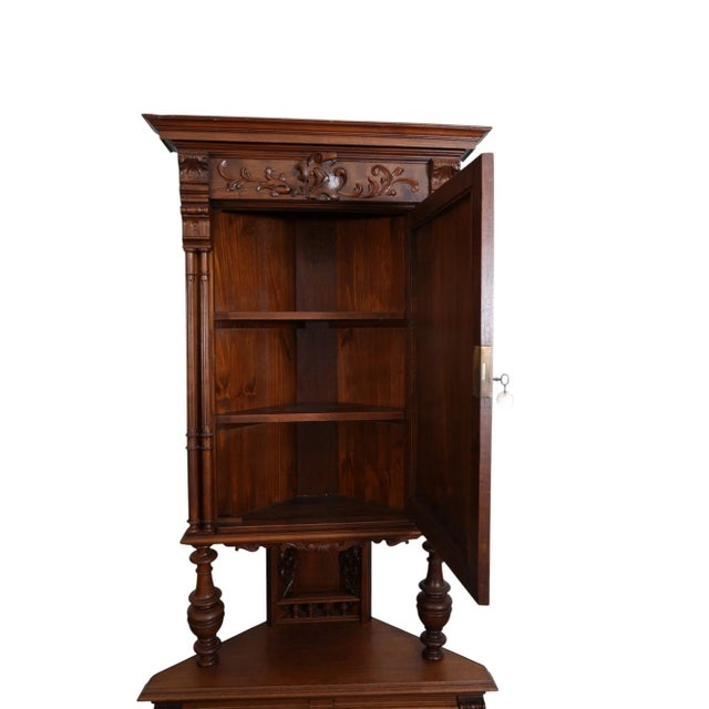 French Very Rare French Walnut Antique Corner Cupboard Circa 1880 For Sale - Image 3 of 6