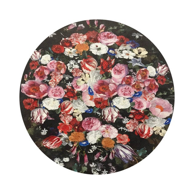 2020s Festoon Flowers Vegan Leather Round Pebble Placemat, Set of 4 For Sale - Image 5 of 5