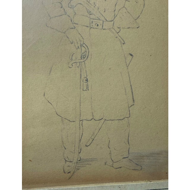 Drawing/Sketching Materials Antique 1830 French Military Portrait of Man in Uniform Armed Drawing Sketch For Sale - Image 7 of 10
