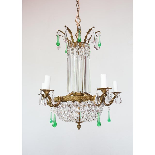 Forest Green Vintage French Bronze Chandelier with Crystals, 1940s For Sale - Image 8 of 11