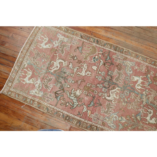 1940s 1940s Persian Animal Pictorial Pink Color Runner For Sale - Image 5 of 18