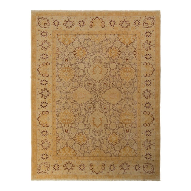 Hand-Knotted Vintage Agra Style Rug in Beige Gold All Over Floral Pattern For Sale
