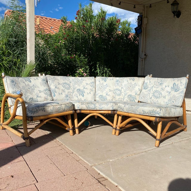 Paul Frankl Vintage Outdoor Paul Frank Style Bamboo Ratan Sectional For Sale - Image 4 of 9