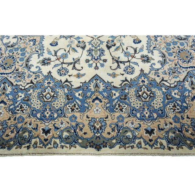 Beige Hand-Knotted Kashan Rug in Cork Wool with Light Floral Design, 1990s For Sale - Image 8 of 13