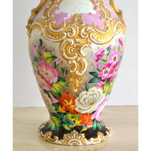 Late 19th Century Snake Handle Porcelain Vase With Hand Painted Flowers and Gold Decoration Jacob Petit Manner For Sale In Miami - Image 6 of 12