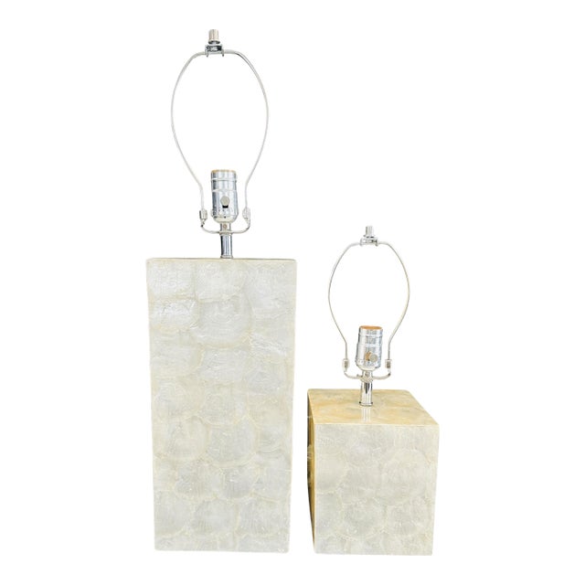Vintage West Elm Capiz Shell Table Lamps a Pair | Early 2000s Coastal Lighting | Luminous For Sale