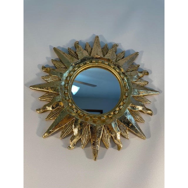Vintage 1960s Bright Gold Sunburst Wall Mirror For Sale - Image 9 of 12