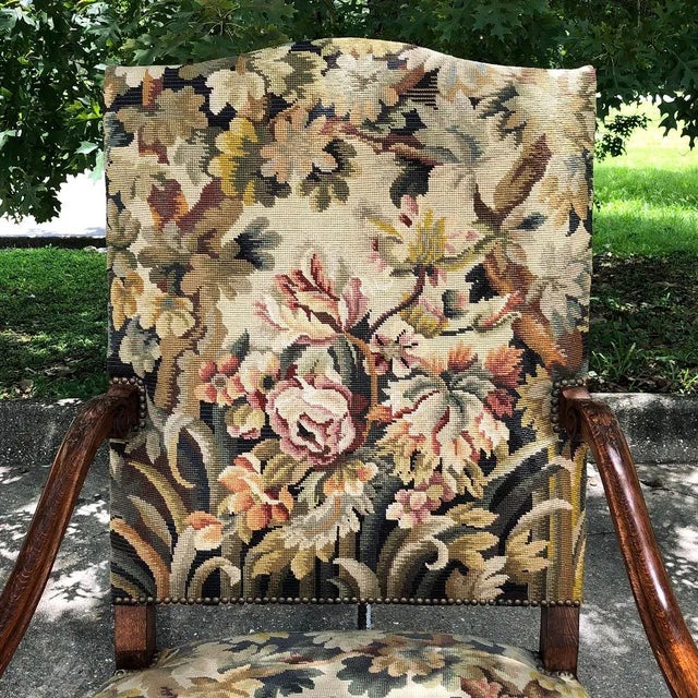 19th Century French Louis XV Fruitwood Fauteuil ~ Armchair With Floral Needlepoint For Sale - Image 10 of 15