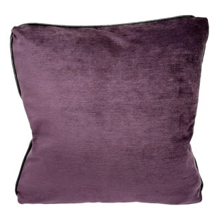 Deep Plum Velvet Throw Pillow Cover With Black Leather Welt For Sale