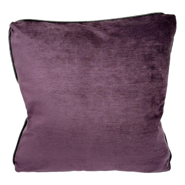 Deep Plum Velvet Throw Pillow Cover With Black Leather Welt For Sale
