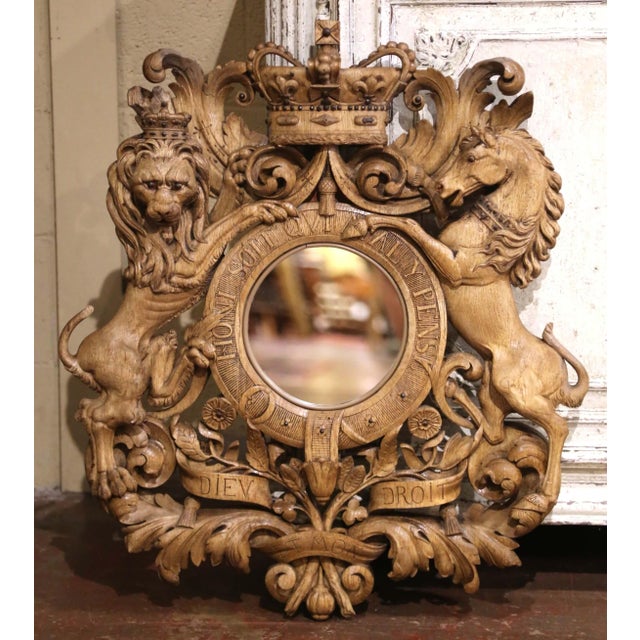 Wood Mid-19th Century French Black Forest Bleached Oak Royal Coat of Arms Mirror For Sale - Image 7 of 11