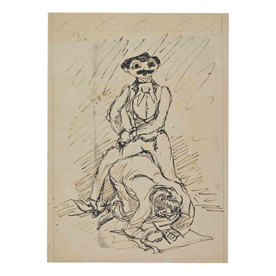 Anselmo Bucci, Composition, Drawing in Ink on Paper, 1910s For Sale
