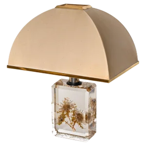 Beveled Acrylic Glass with Thistles Table Lamp with Silk Shade by Pierre Giraudon, 1970s