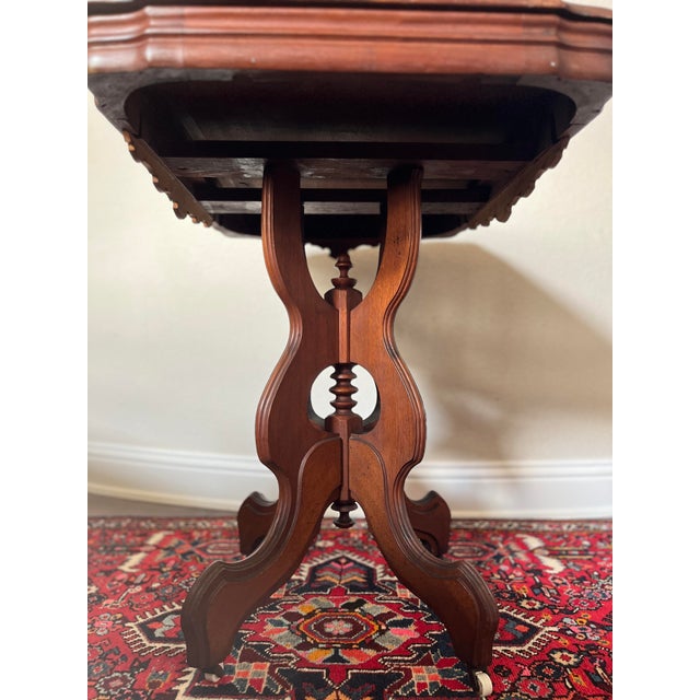 Antique Victorian Eastlake Style Carved Walnut Parlor Table, Lamp Table, Hall Table on Casters For Sale - Image 11 of 12