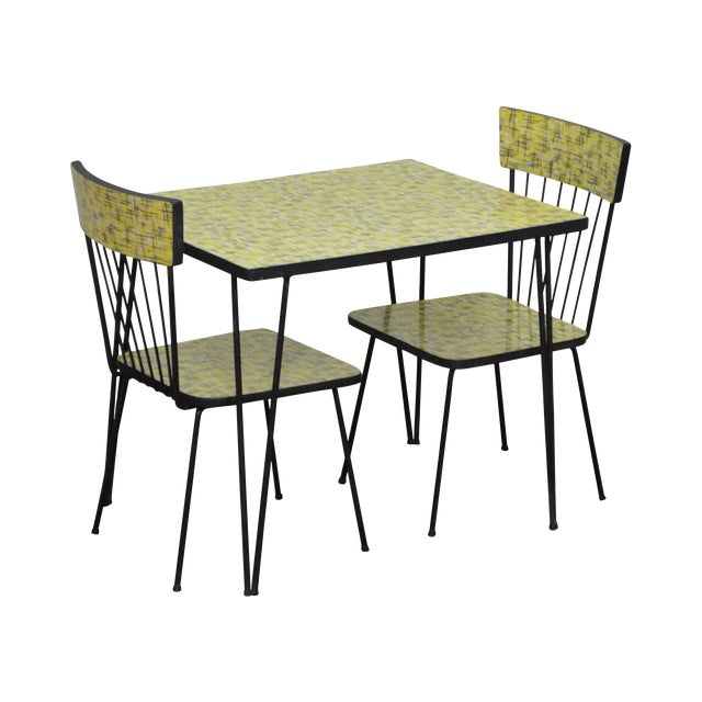 Mid Century Modern Wrought Iron Formica Childs Table And 2 Chair Kitchen Set