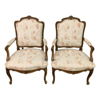 French Carved Walnut Armchairs, 1910, Set of 2 For Sale