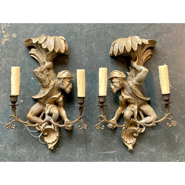 Traditional Vintage Regency Gilt Tipped Monkey Sconces - a Pair For Sale - Image 3 of 8