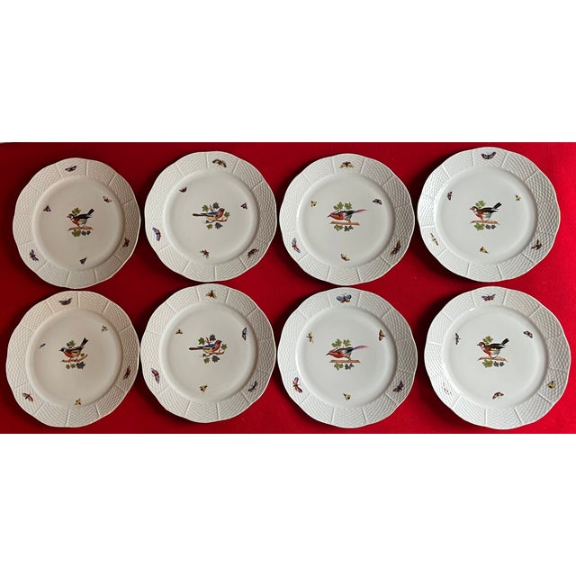Herend Porcelain Dinner Plates Decorated With Birds, Butterflies and Insects With Basketweave Rim - Set of 8 For Sale - Image 9 of 12