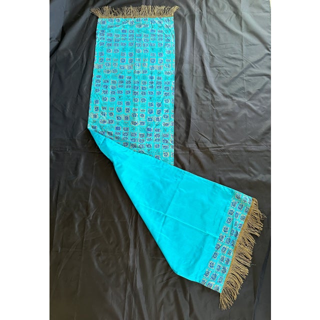 Traditional Vintage Silk Table Runner With Gold Bullion Tassels For Sale - Image 3 of 11