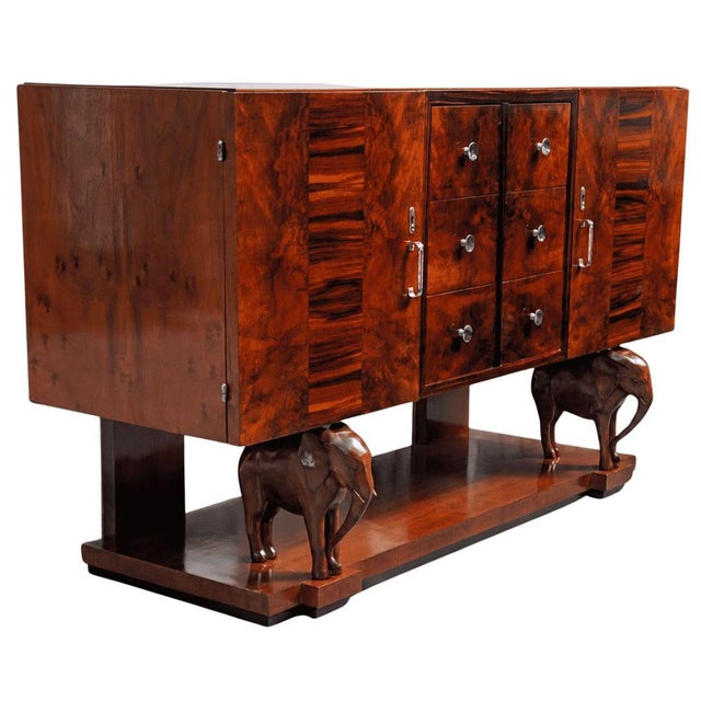 Art Deco Sicilian Wooden Sideboard with Hand-Carved Elephants For Sale - Image 13 of 13