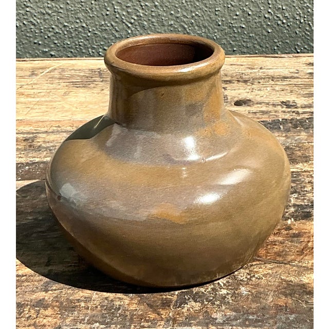 Mid-Century Modern Vintage Glazed Ceramic Vase For Sale - Image 3 of 12