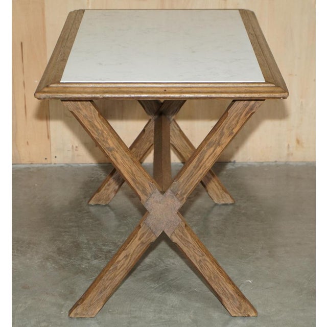 Antique Victorian Oak X Frame Dining Table with Marble Top, 1870s For Sale - Image 16 of 18