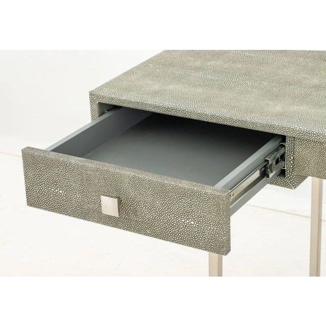 Karl Springer Faux Shagreen and Chrome Desk For Sale - Image 4 of 7