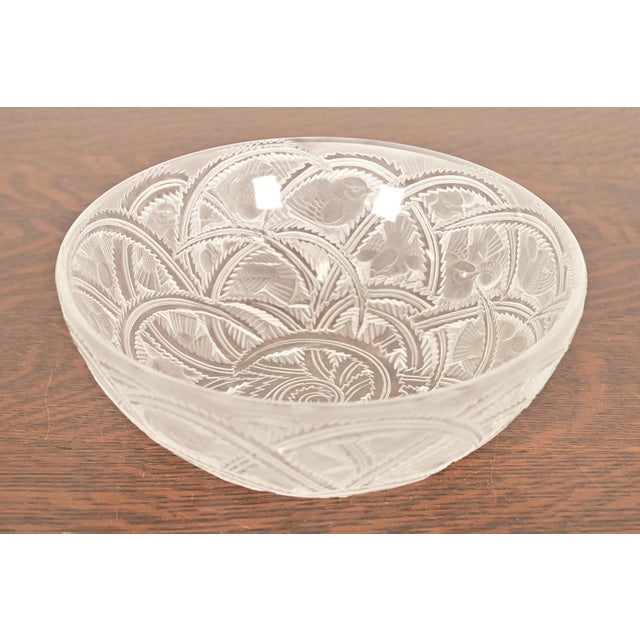 Art Deco Lalique "Pinsons" Art Deco Frosted Crystal Glass Bowl, Circa 1930s For Sale - Image 3 of 10
