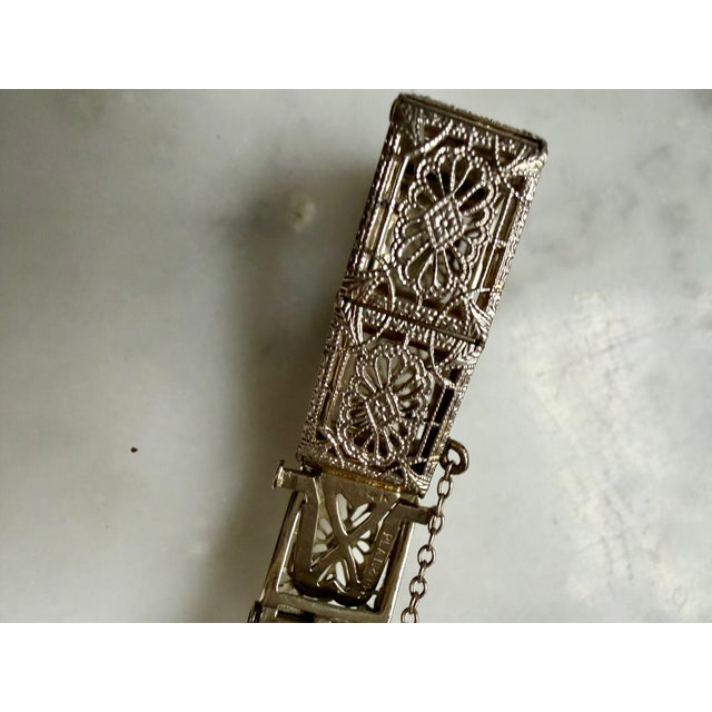 Metal 1920s Art Deco Platinum & 14k Gold Estate Emerald & Diamond Bracelet For Sale - Image 7 of 18
