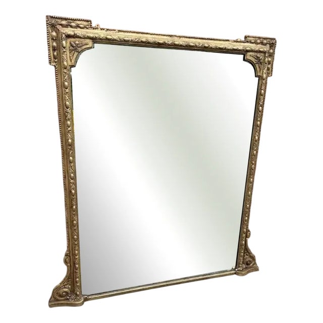 Large Antique 19th Century English Carved Wood & Gesso Gilt Overmantle Mirror For Sale