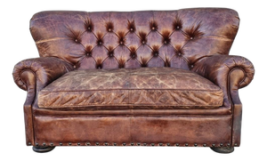 5 Foot Restoration Hardware Churchill Tufted Leather Sofa Loveseat