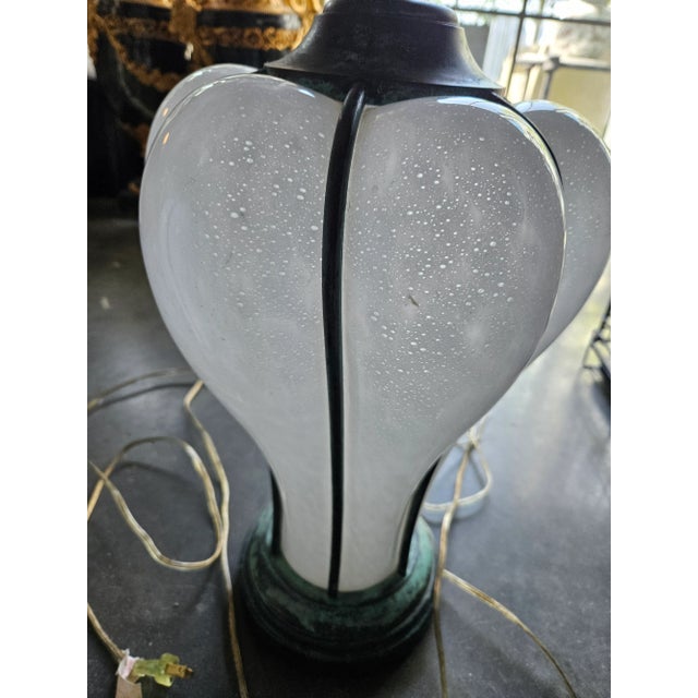 Sarreid Italian Bronze Caged Murano White Glass Lamps - a Pair For Sale - Image 11 of 12