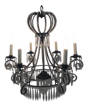 Vintage French Iron and Crystal Chandelier