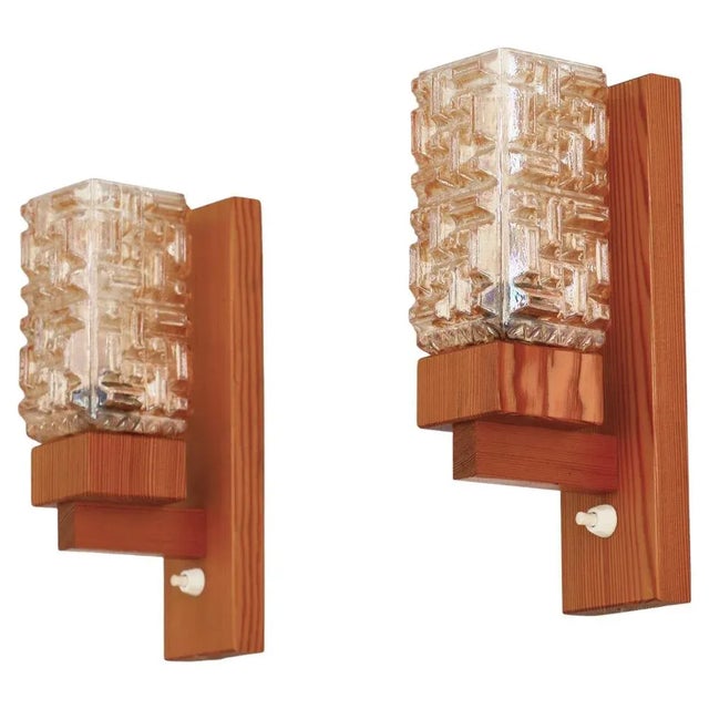 Vitrika Wall Lamps in Pinewood & Amber Glass, Denmark, 1970s, Set of 2 For Sale - Image 13 of 13