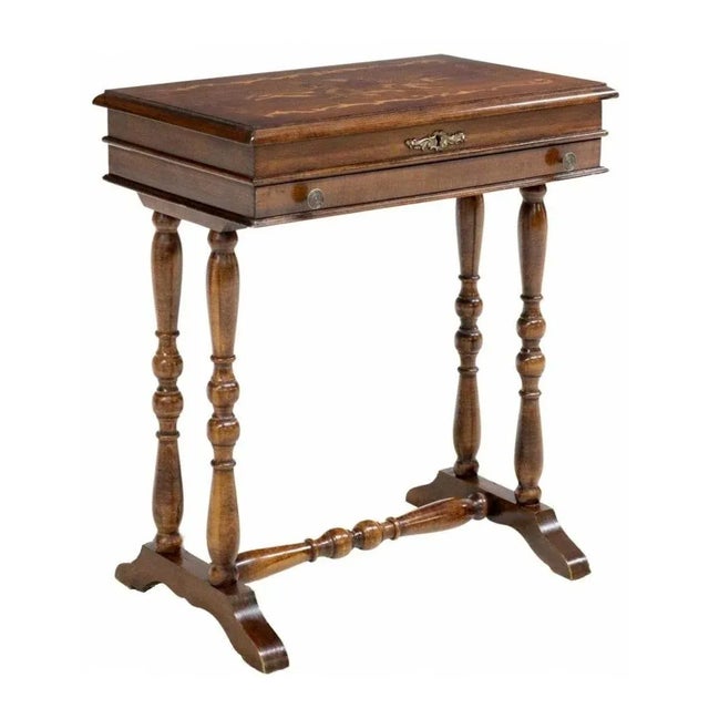 Antique Italian Floral Marquetry Inlaid Sewing Stand Work Table For Sale - Image 4 of 9