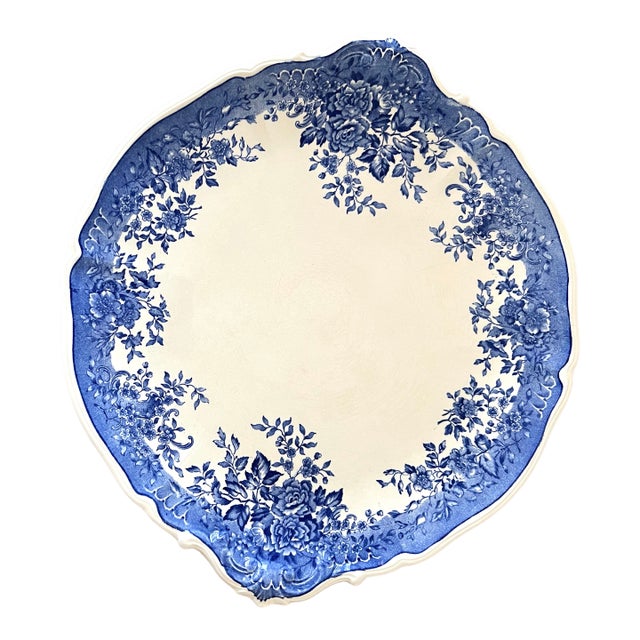 Vintage Villeroy & Boch Fides Blue & White Porcelain Platter Saar Economic Union Era (1947-1956). Mettlach France Marked For Sale