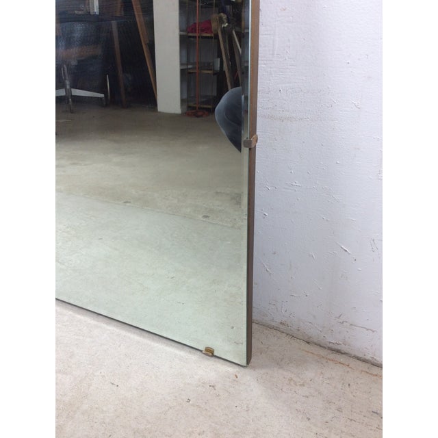 Mid Century Modern Long Rectangular Wall Mirror With Beveled Edge and Brass Accents For Sale In Philadelphia - Image 6 of 18