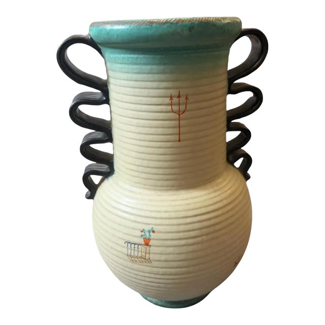 1930s Art Deco Hand Painted, Air Brushed Italian Futurist Ceramic Vase by Deruta For Sale