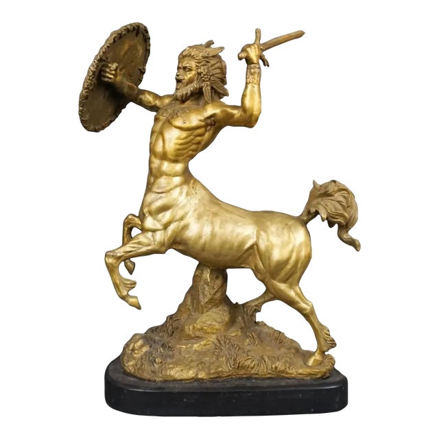 Stunning Patinated Bronze Scupture of a Fighting Centaur on Slate Plinth For Sale