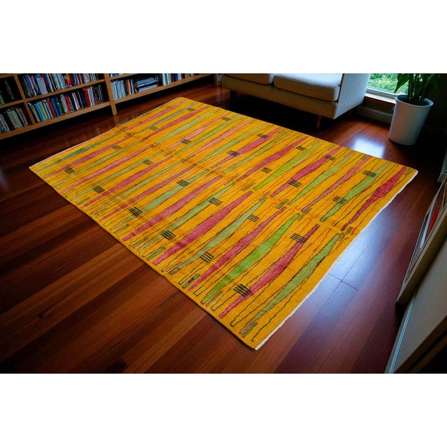 Vintage Turkish Rug – Zeki Muren Art Deco Abstract Wool Carpet, Mid-Century Collector Masterpiece 7′1″ × 10′1″ For Sale - Image 6 of 15